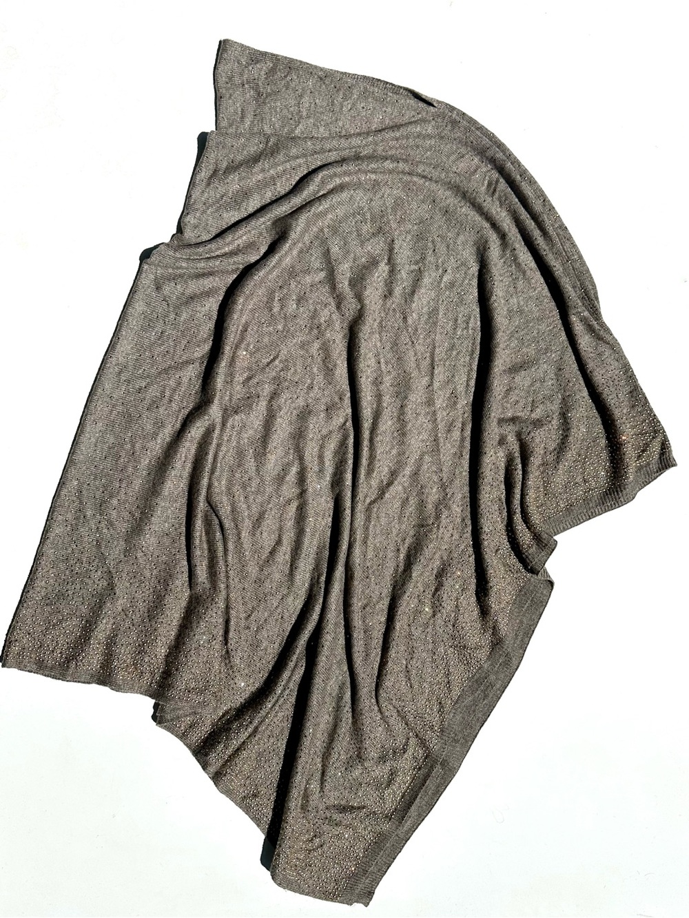 Cashmere Weavers Kashmir Gold Studded 100% Fine Cashmere Taupe Poncho Wrap 30x30